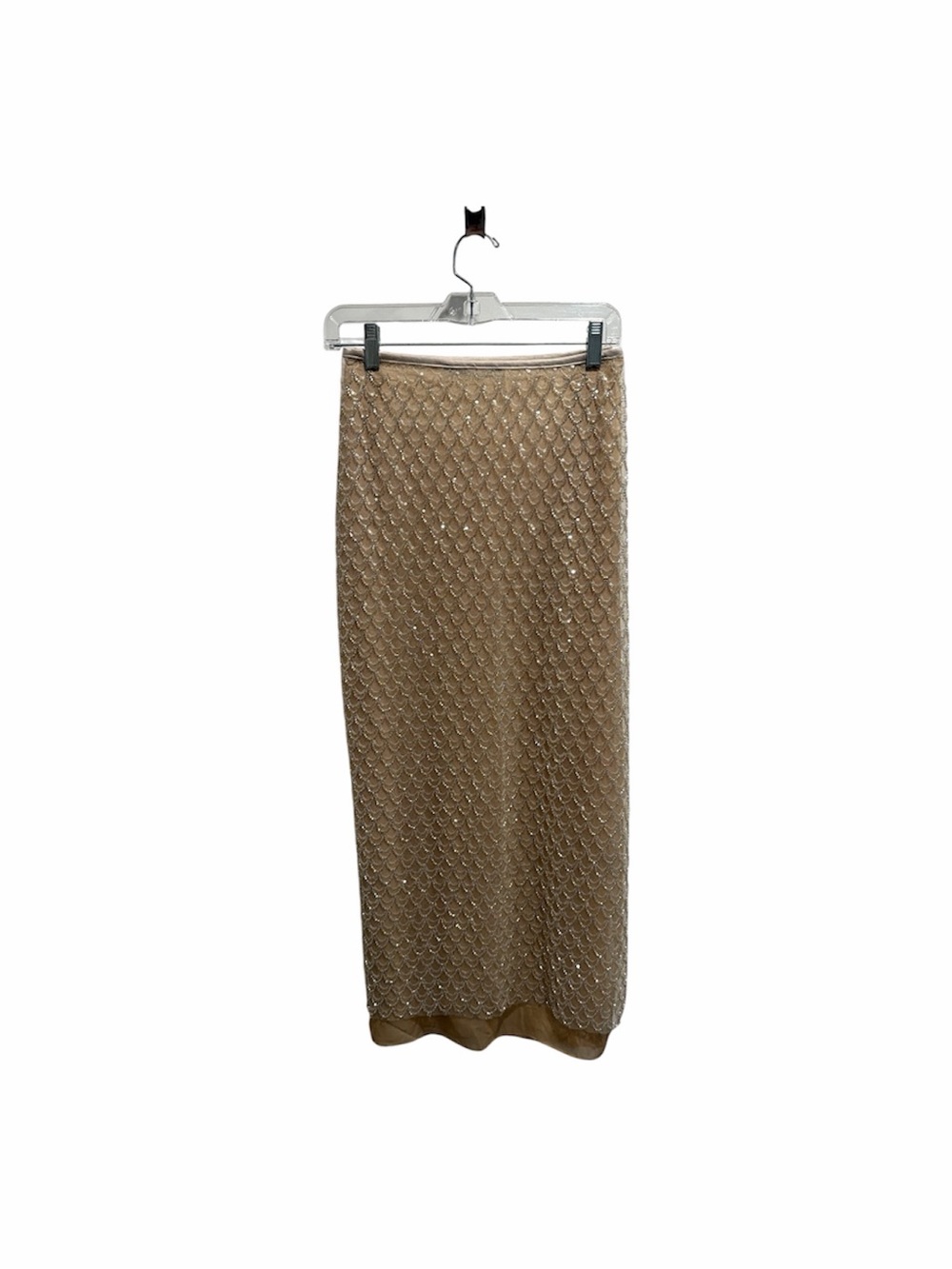 Zara Beaded Sequin Midi Skirt Size XL Gold Nude Scallop Embellished Lined - Picture 1 of 4